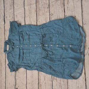 Thread & Supply Blue Tencel Lyocell Tie Waist Shirt Dress S